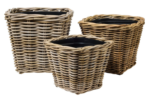 RUSH WEAVES - SET 1/3 CACHET-POT RATTAN CON VASO PLASTICA