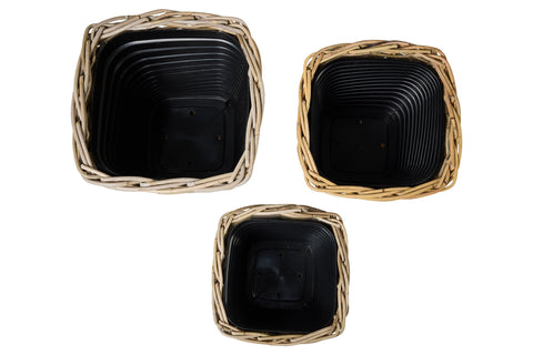 RUSH WEAVES - SET 1/3 CACHET-POT RATTAN CON VASO PLASTICA