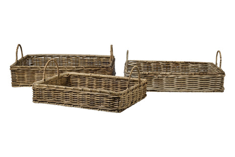 RUSH WEAVES – SET 3 VASSOI RETTANGOLARI IN RATTAN CON MANICI