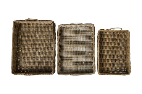 RUSH WEAVES – SET 3 VASSOI RETTANGOLARI IN RATTAN CON MANICI