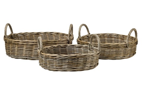 RUSH WEAVES – SET 3 VASSOI TONDI IN RATTAN CON MANICI