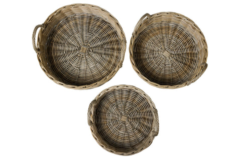 RUSH WEAVES – SET 3 VASSOI TONDI IN RATTAN CON MANICI