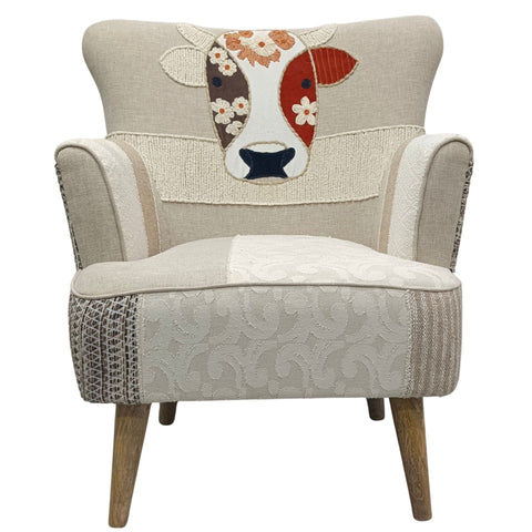 HAIDI - POLTRONA BEIGE CON RICAMI VOLTO MUCCA
