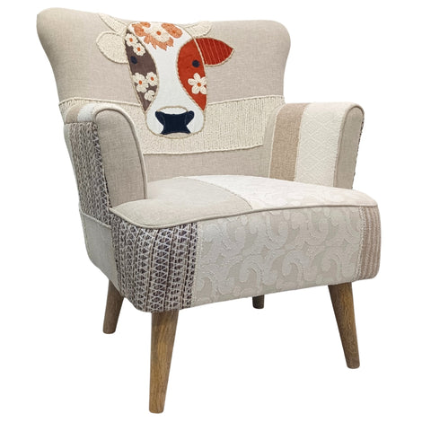 HAIDI - POLTRONA BEIGE CON RICAMI VOLTO MUCCA