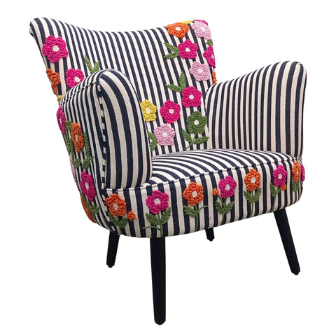FLORA - POLTRONA TESSUTO RIGHE CON FIORI RICAMATI