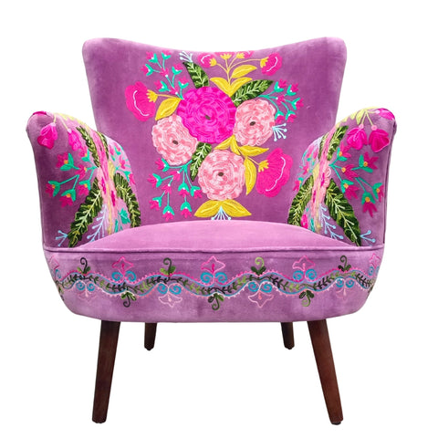 ANTHEA - POLTRONA COLOR GLICINE CON FIORI RICAMATI