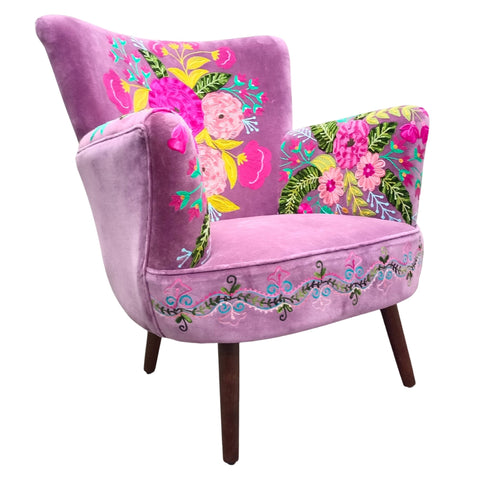 ANTHEA - POLTRONA COLOR GLICINE CON FIORI RICAMATI