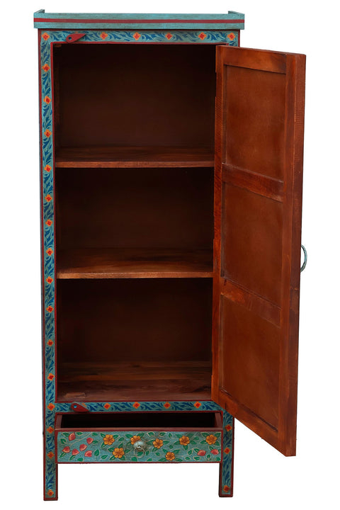 FRIDA - MOBILE AZZURRO CON CASSRTTO FIORI AZZURRI BORDO ROSSO