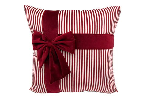 GIFTPACK - CUSCINO RIGHE CON FIOCCO ROSSO 45X45