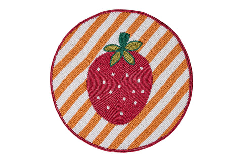 FRUITFUL - SOTTOPIATTI FRAGOLA SET 1/4 RICAMATI CON PERLINE