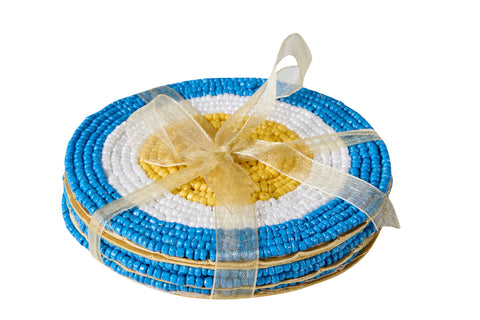 FRUTIFUL - SOTTO BICCHIERI SET 1/4 BLUE E BIANCHI CON PERLINE