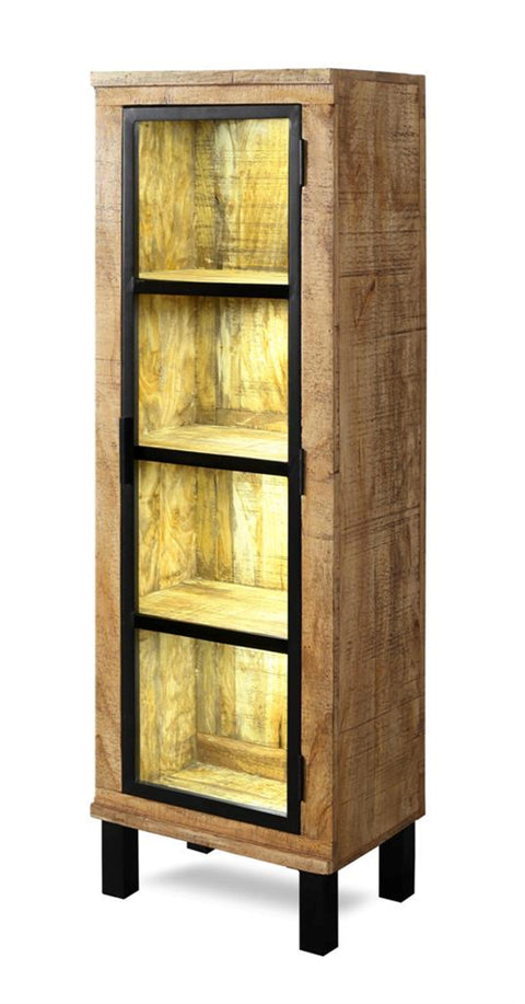 Everest - Vetrina con Luci LED in Legno di Mango e Ferro, 1 Anta