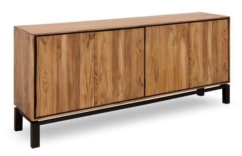 Alella - Credenza in Legno di Teak e Acacia con Ferro, 4 Ante