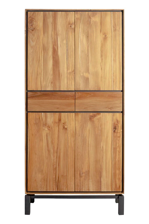 Alella - Armadio in Legno di Teak e Acacia con Ferro, 4 Ante e 2 Cassetti