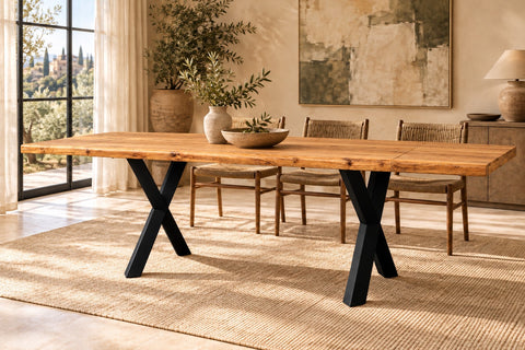 FARLEY - TAVOLO PRANZO ACACIA GAMBRE METALLO CON PROLUNGHE