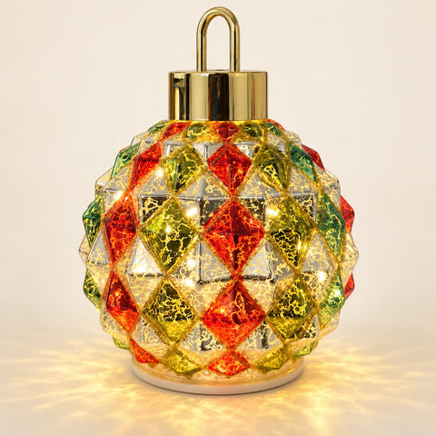 JINGLE - PALLA NATALE MULTICOLORE GIREVOLE PICCOLA CON LUCI LED