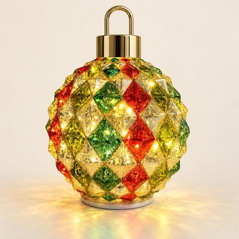 JINGLE - PALLA NATALE MULTICOLORE GIREVOLE CON LUCI LED GRANDE