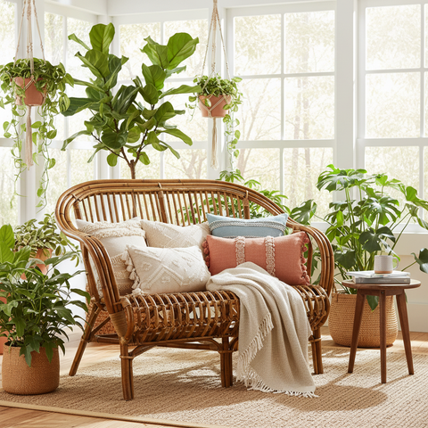 Divanetto rattan in ambiente bohemian