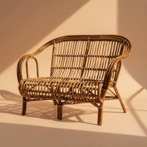 Divanetto rattan su sfondo beige