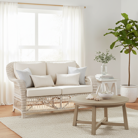 Divano vimini bianco in ambiente coastal