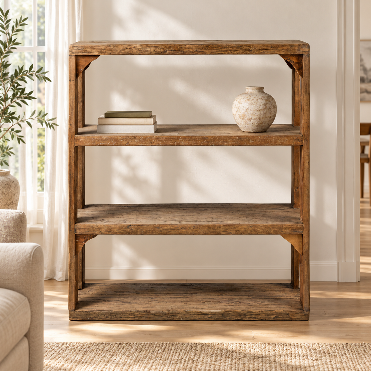 SCAFFALE 4 RIPIANI LEGNO RICICLATO — ambientazione