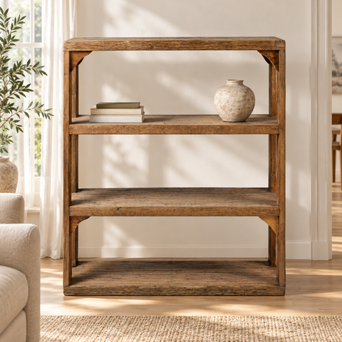 SCAFFALE 4 RIPIANI LEGNO RICICLATO — ambientazione