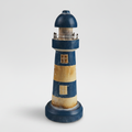 Faro decorativo legno blu su sfondo grigio
