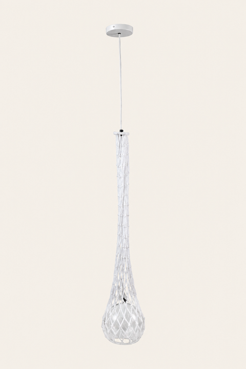 Lampadario Galena bianco con rete su fondo avorio