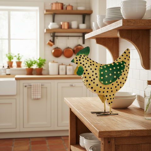 Gallina decorativa in cucina farmhouse medio piano