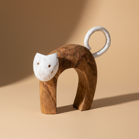 Gatto Tchaou bianco intagliato sfondo beige