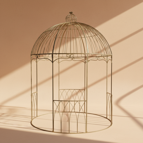 Gazebo in ferro anticato su sfondo beige