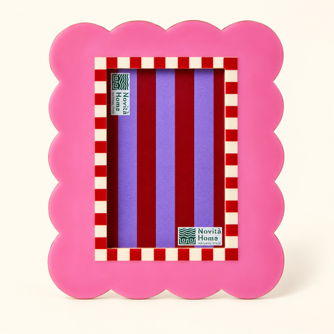PORTA FOTO ONDA ROSA — fondo avorio con ombra morbida