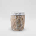 Vaso cemento effetto juta su sfondo grigio con ombra