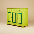 Credenza Greenfield verde lime con 3 cassetti e 3 sportelli, finitura vintage