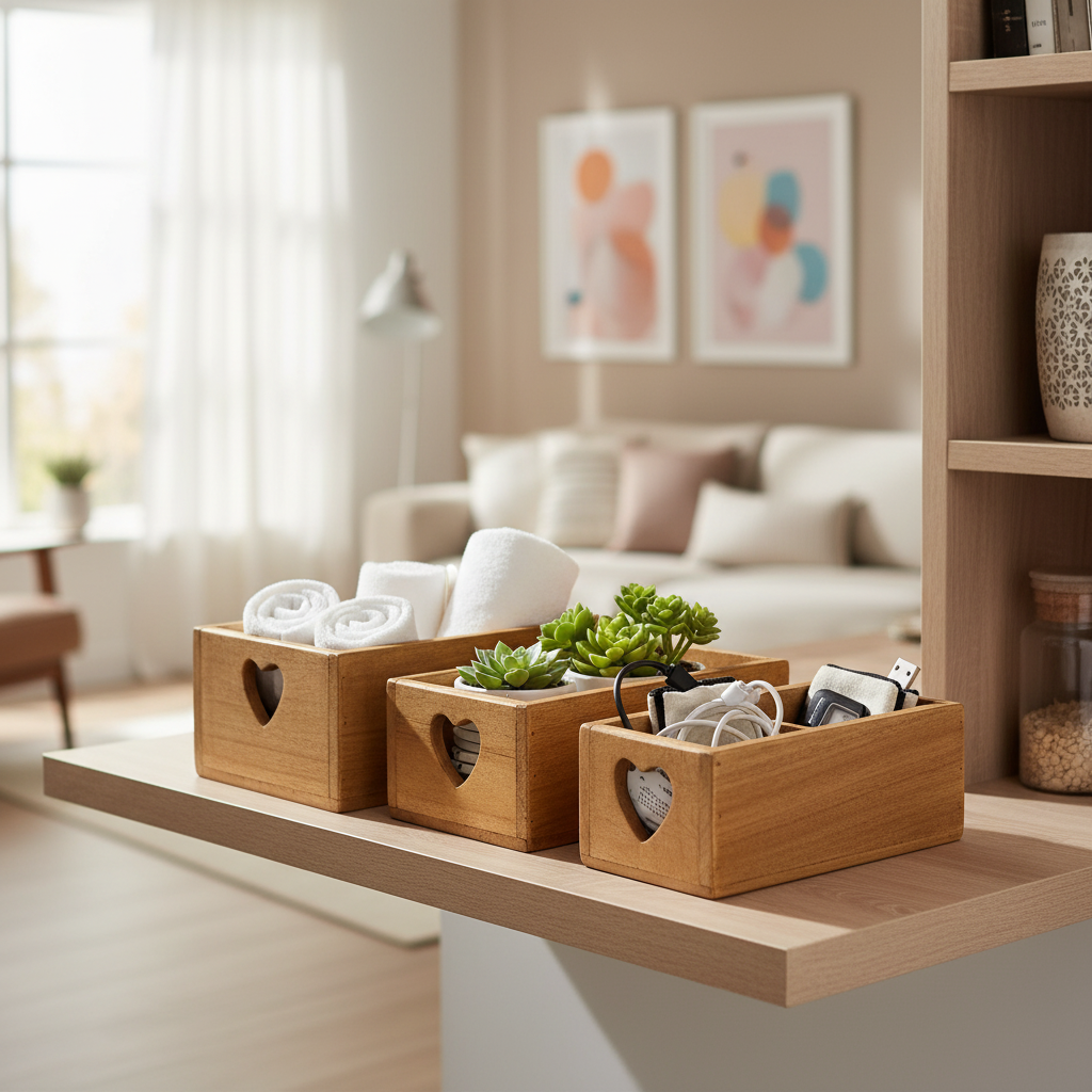 Cassette legno in ambiente home interior