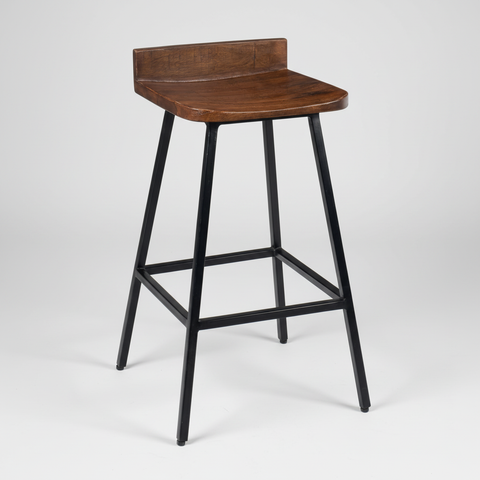 Sgabello Clarice con seduta legno sheesham e gambe ferro nero