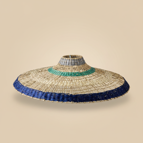 Paralume seagrass grigio teal blu sfondo beige con ombra