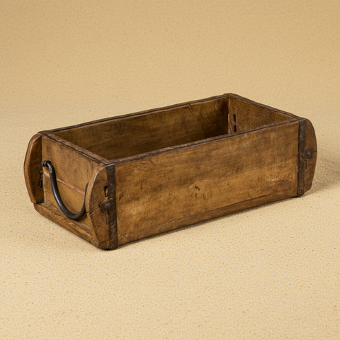 Cassetta stampo mattoni in legno riciclato naturale con maniglie in metallo anticato