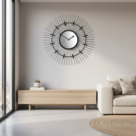 Orologio Clock sunburst in ambiente moderno come elemento decorativo