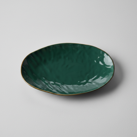 Piatto ovale verde su sfondo grigio
