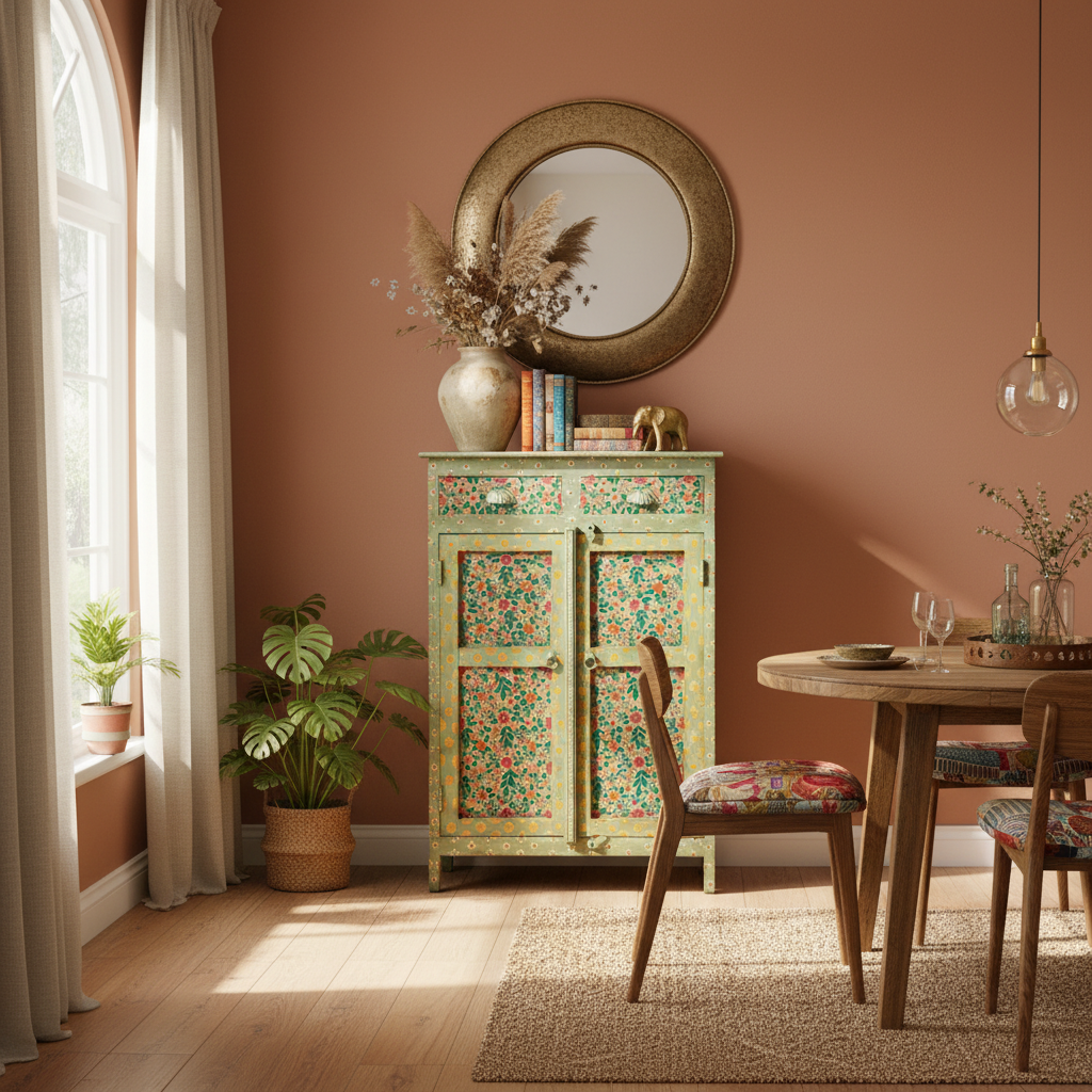Credenza alta Frida in ambiente bohemien eclettico