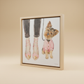 Tela dipinta tacchi con Yorkshire con cornice su sfondo neutro beige