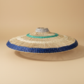 Paralume seagrass blu teal sfondo beige con ombra