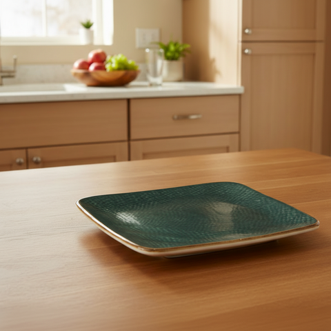 Piattino verde quadrato in cucina