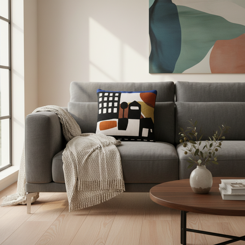 Cuscino decorativo in ambiente living moderno