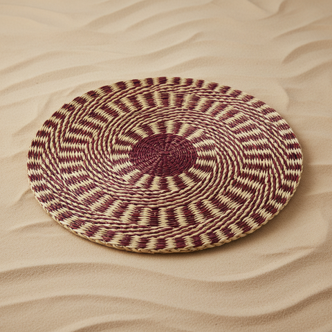 Sottopiatto Jambalaya in seagrass con motivo geometrico bordeaux e beige