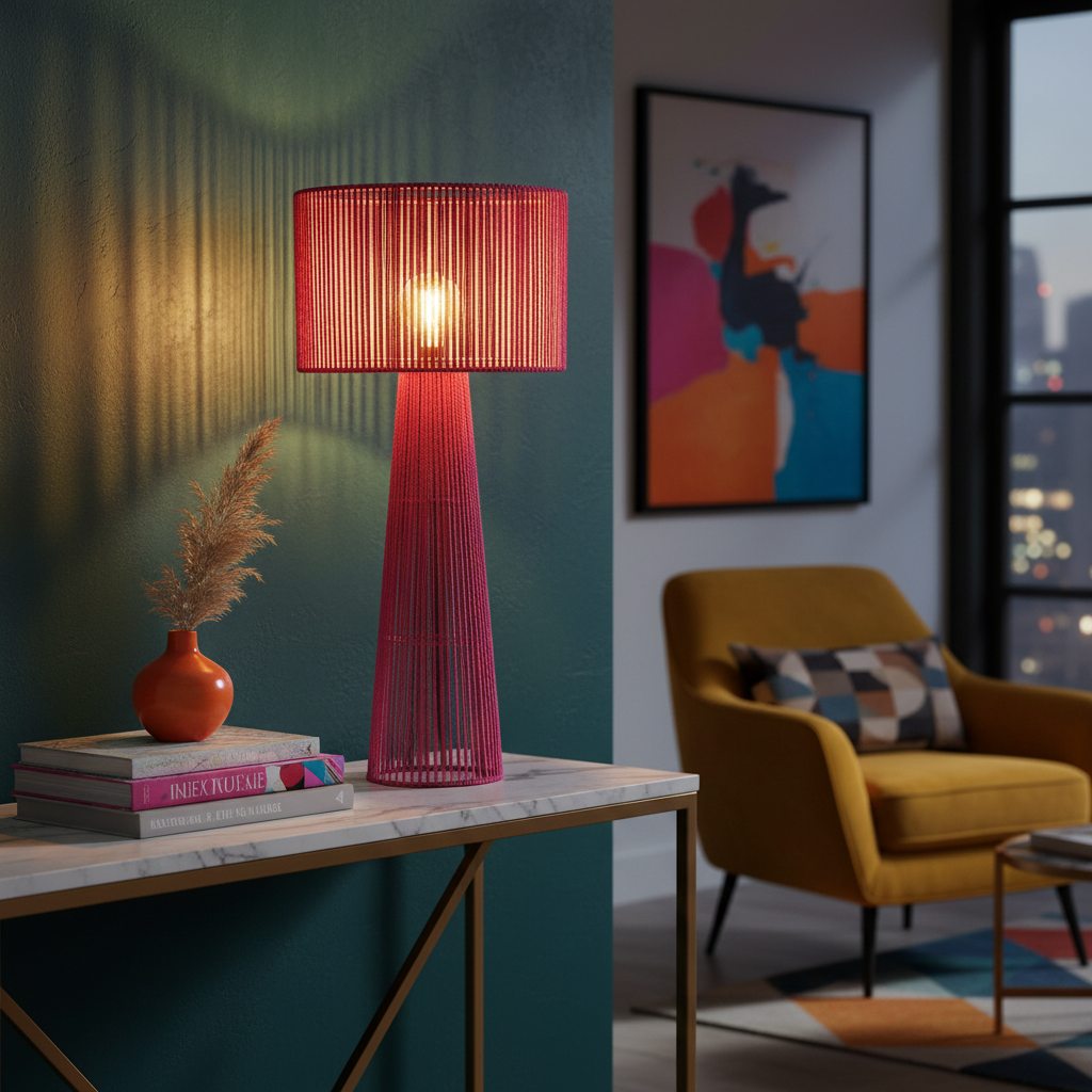 Lampada Cartagena fucsia in ambiente con luce accesa che crea atmosfera