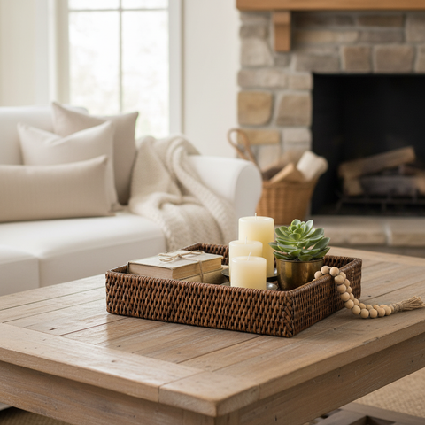 Cestino portatovaglioli Myanmar in ambiente tavola rustica