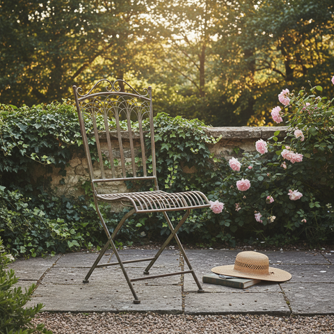 Sedia Iron Line in ferro verde pieghevole - ambientazione giardino