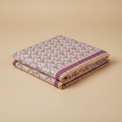 Mezzero Lerici in cotone rosa con motivo floreale e bordo bordeaux a righe